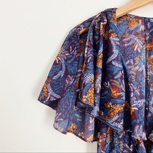 Flutter sleeve vintage floral wrap dress